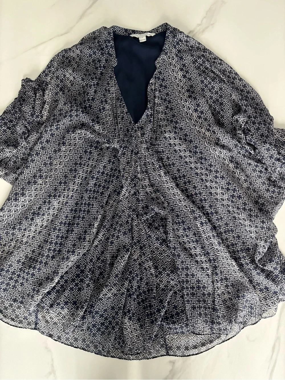 Diane Von Furstenberg Navy and White Silk Fleurette Dress Sz 6